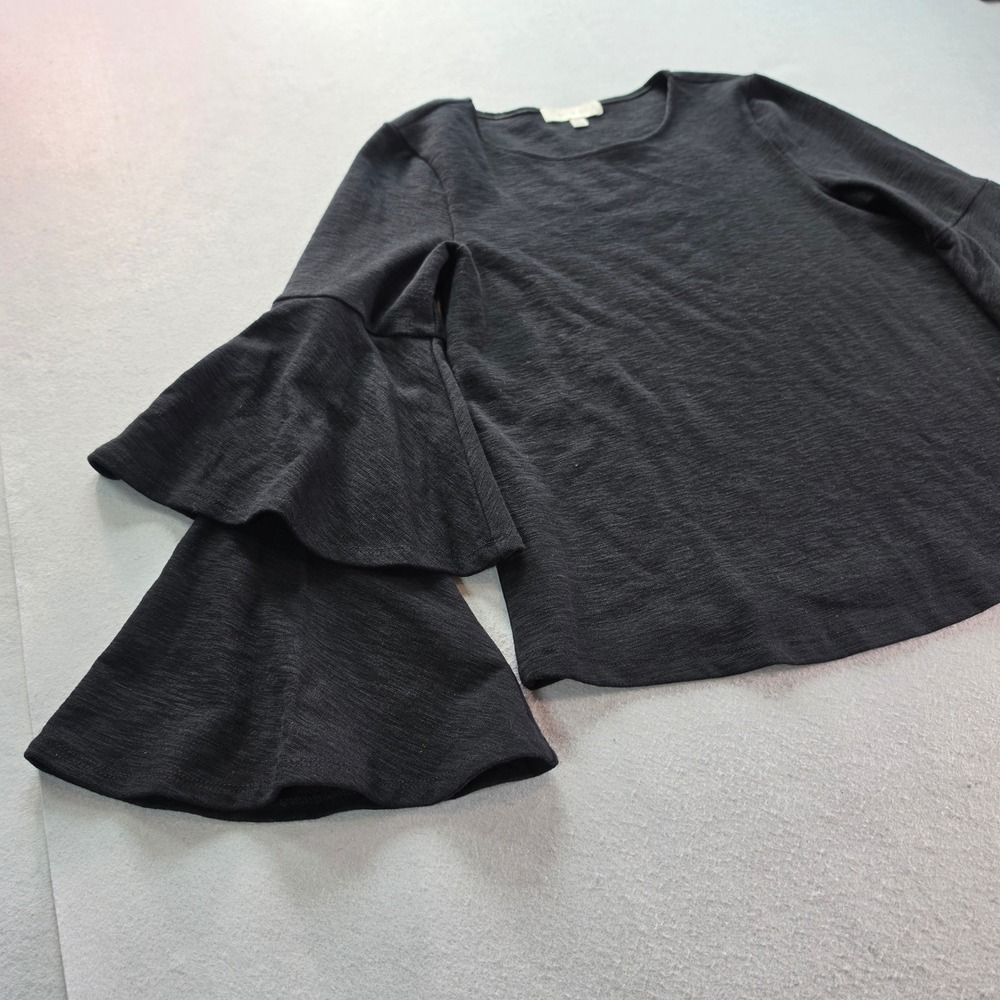 Eri + Ali Black Double Bell Sleeve Knit Top XS Boho Feminine Romantic